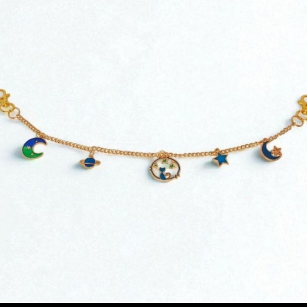 Bag Charm Purse Jewelry Gold Blue Green Spacecore Galaxycore Mod 1960s Celestial